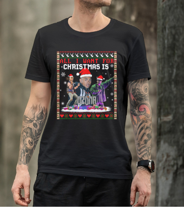 All I Want For Christmas Is Ozuna Santa Hat Snowflakes Presents T-Shirt