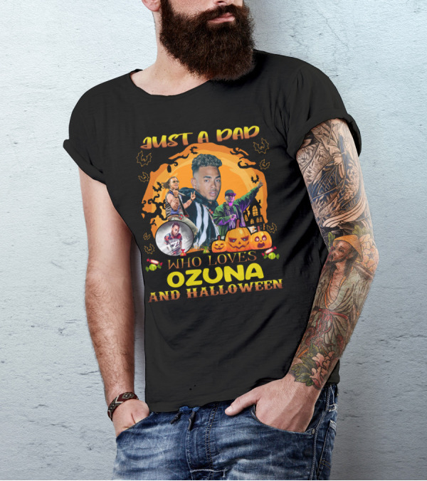 Just A Dad Who Loves Ozuna And Halloween Pumpkins And Bats T-Shirt