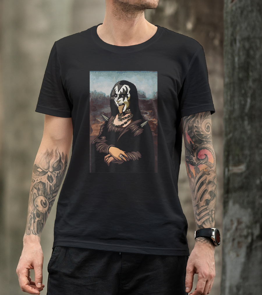 Rock N Roll Band Lazy Halloween Costume Rocker Music Lover Mona Lisa Kiss Makeup T-Shirt