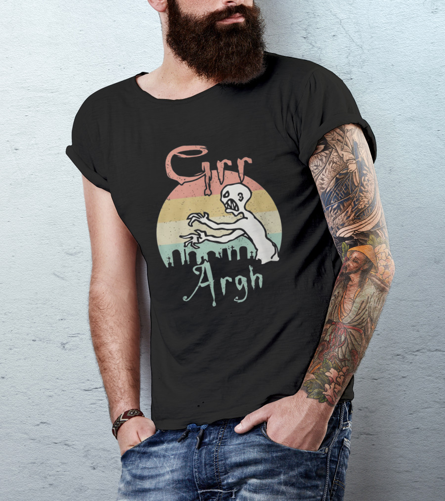 GRR ARGH Zombie Graveyard Retro Sunset T-Shirt