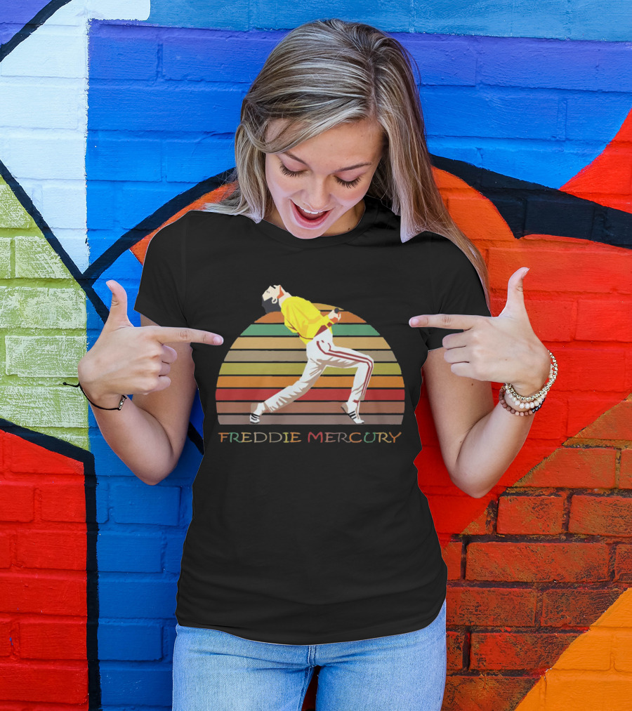 Freddie Mercury Vintage Style Retro Rainbow Stripes T-Shirt
