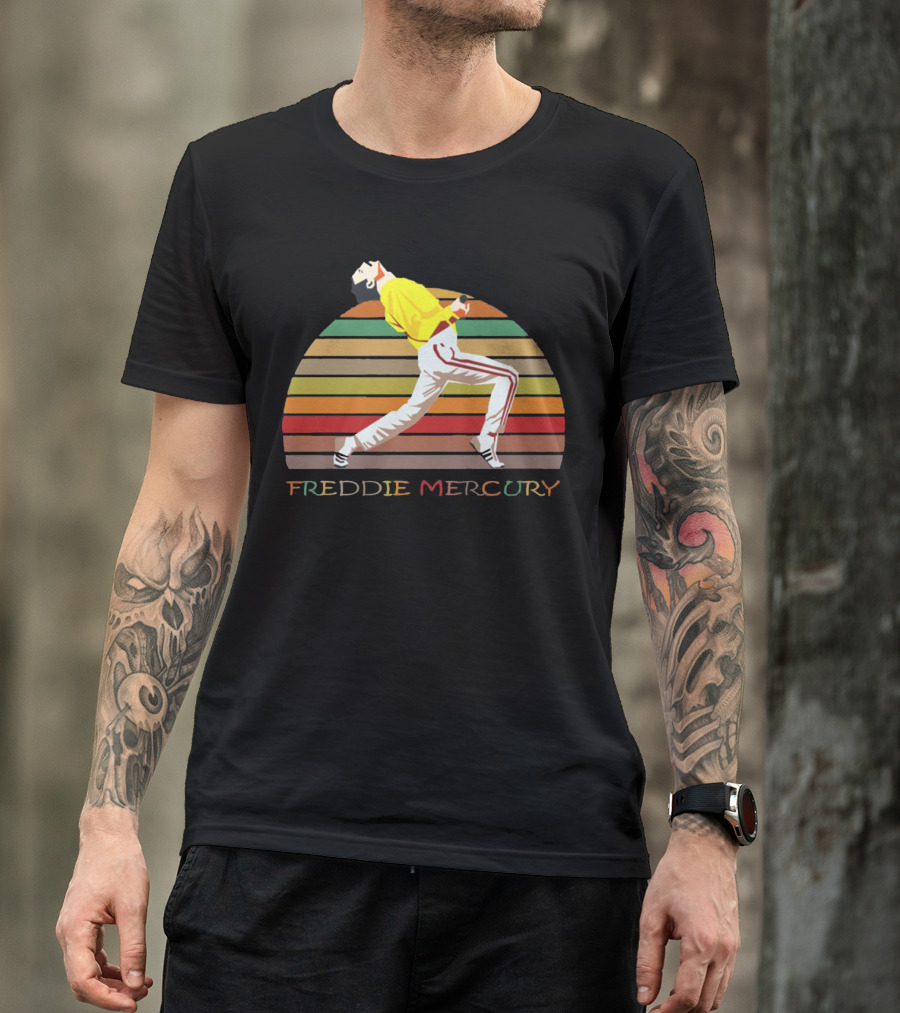 Freddie Mercury Vintage Style Retro Rainbow Stripes T-Shirt
