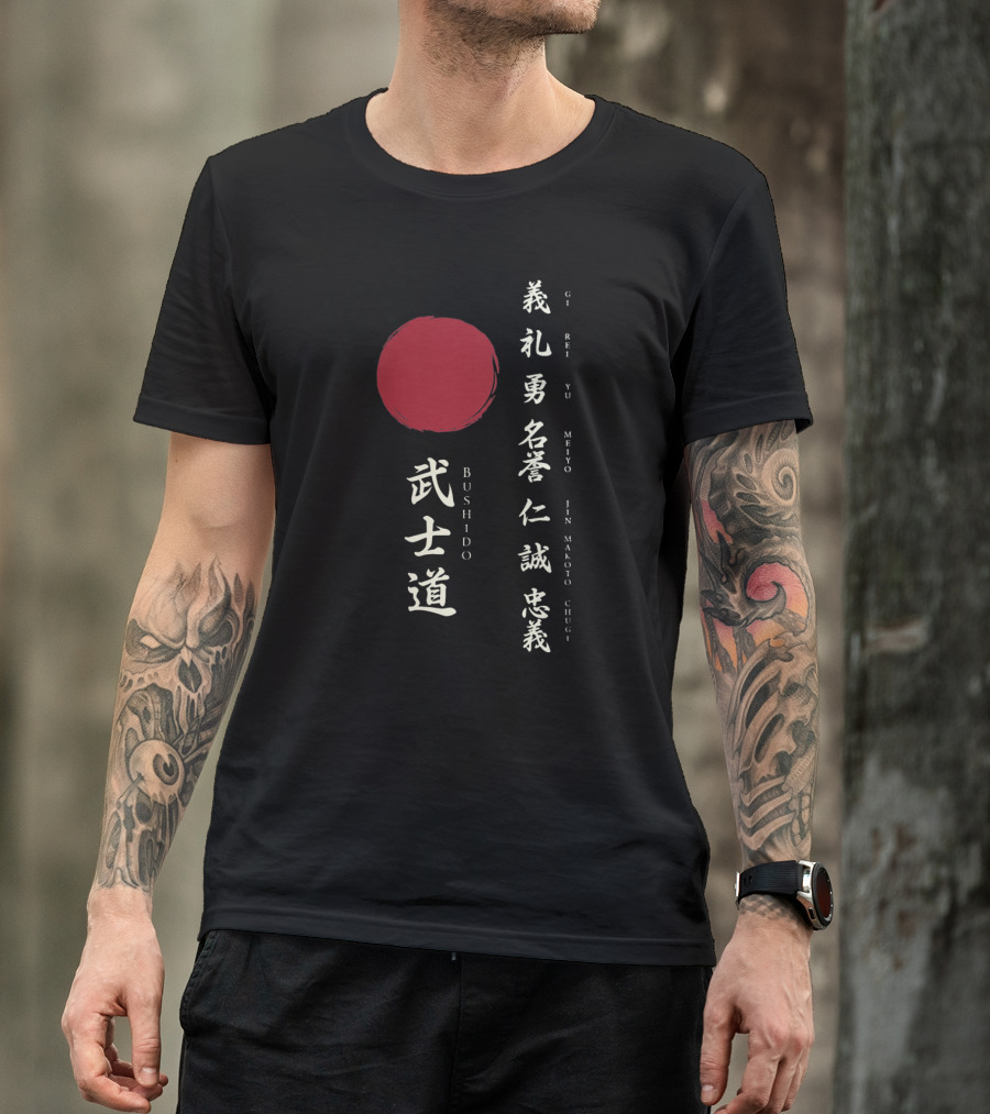 SAMURAI Bushido Gi Rei Yu Meiyo Jin Makoto Chugi Red Circle T-Shirt