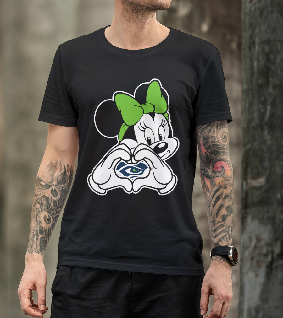 Seattle Seahawks Minnie Mouse Heart Hands Green Bow T-Shirt
