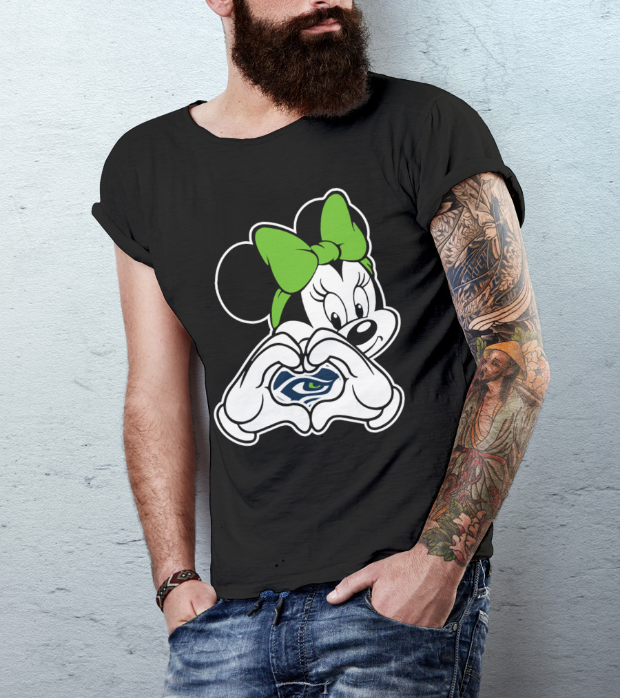 Seattle Seahawks Minnie Mouse Heart Hands Green Bow T-Shirt