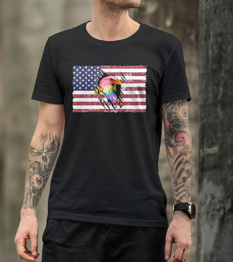 Eagle Rainbow Pride American Flag Burst T-Shirt