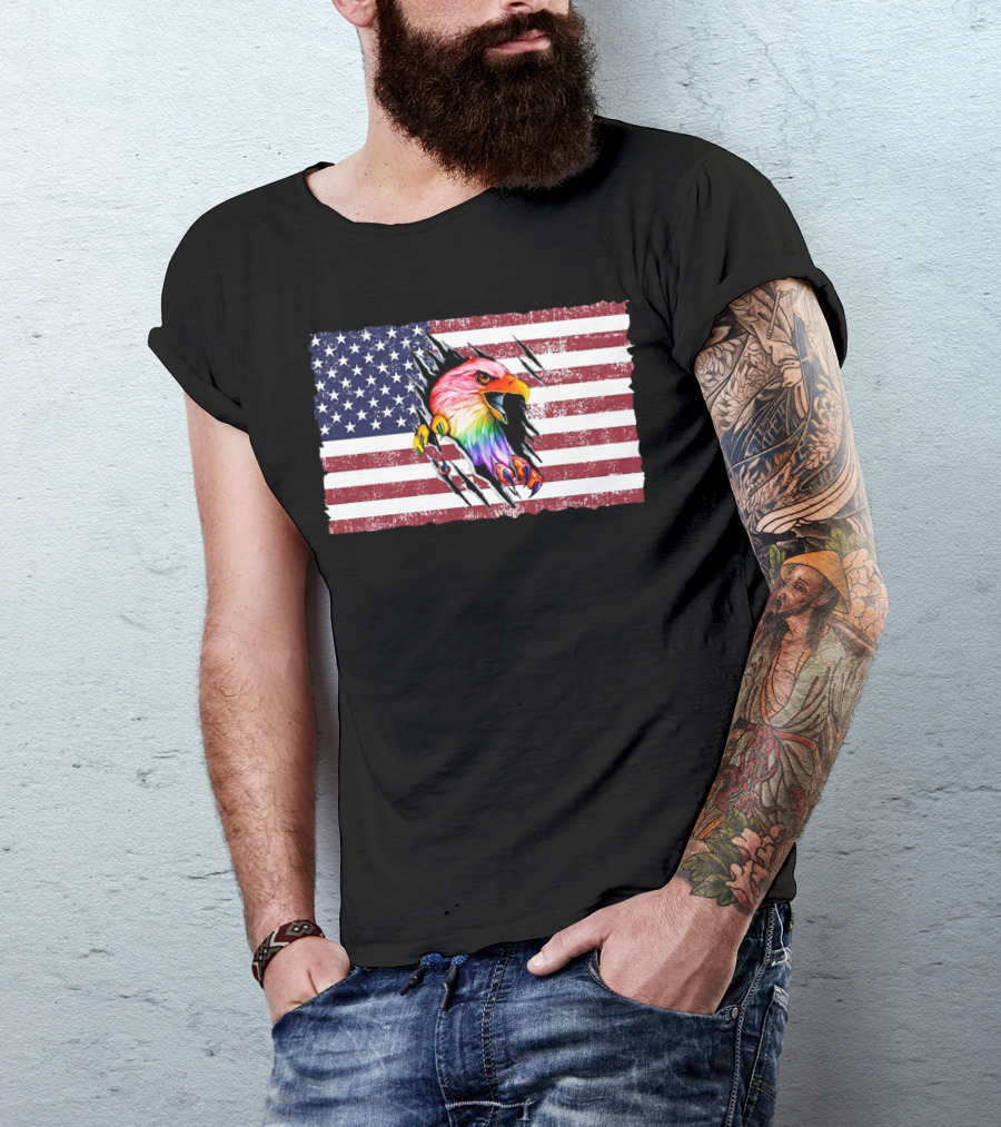 Eagle Rainbow Pride American Flag Burst T-Shirt