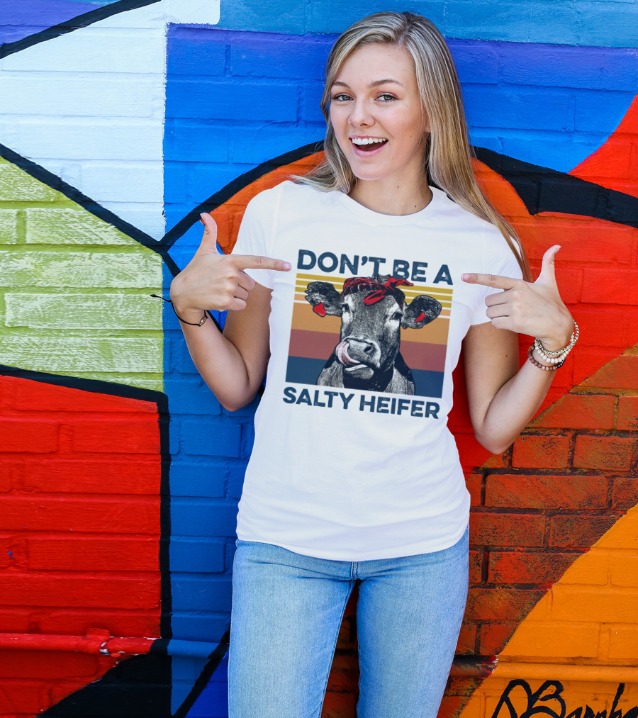 DON'T BE A SALTY HEIFER Vintage Cow With Bandana T-Shirt