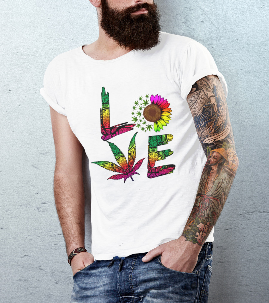 LOVE Weed Sunflower Leaf Rasta T-Shirt