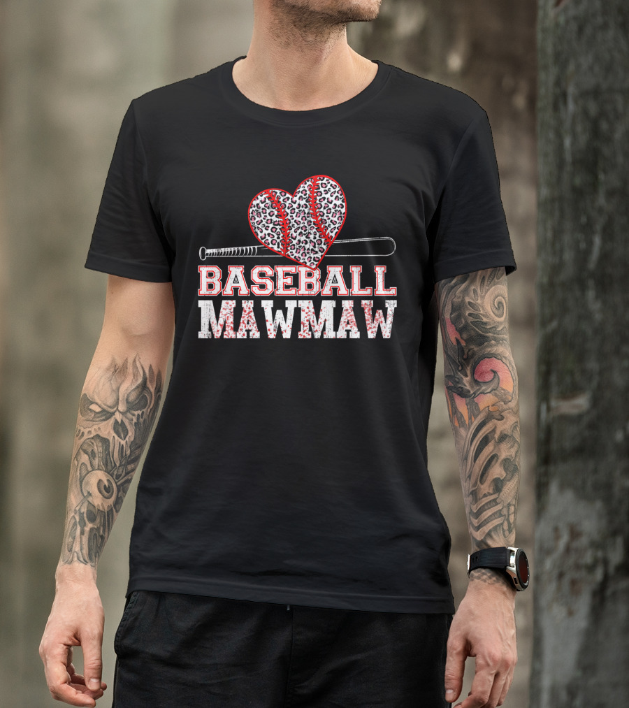 Baseball Mawmaw Leopard Print Heart With Bat T-Shirt