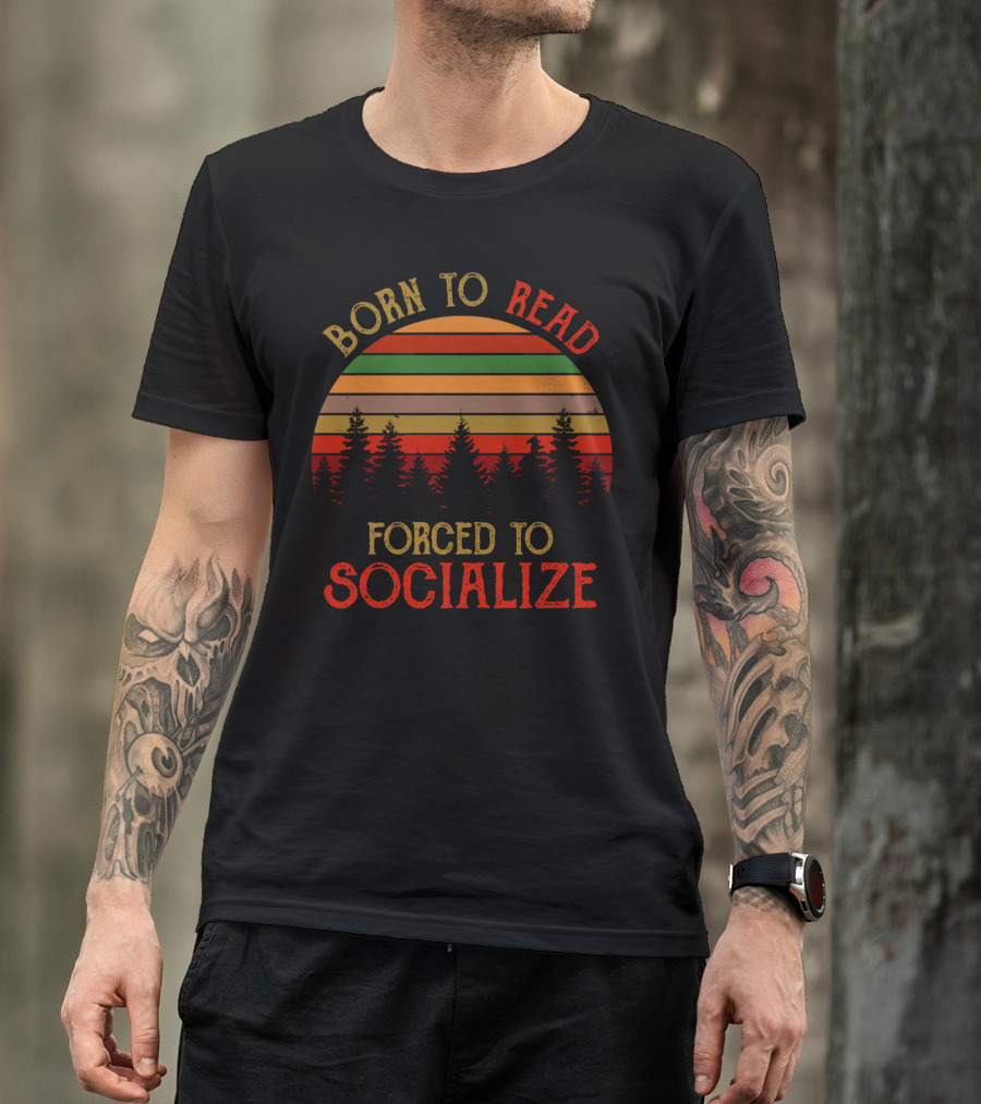 Born To Read Forced To Socialize Vintage Sunset Forest T-Shirt