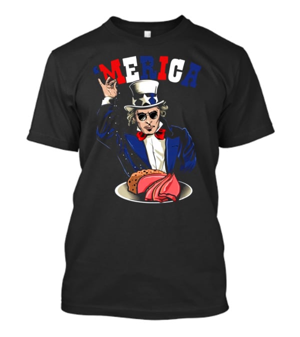 'Merica Uncle Sam Rock And Roll Patriotic Tacos Pizza T-Shirt