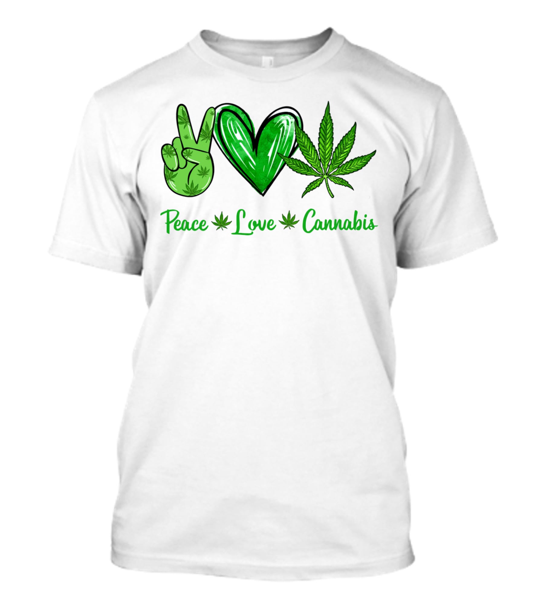 Peace Love Cannabis Green Symbols T-Shirt