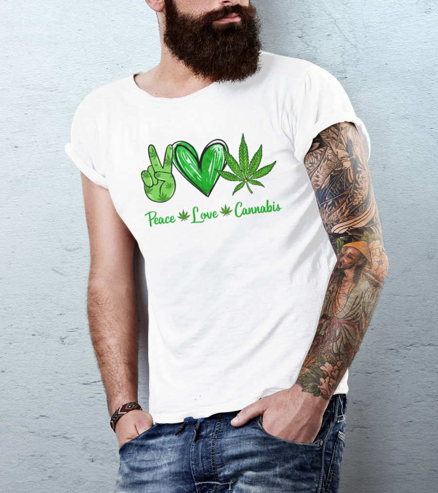 Peace Love Cannabis Green Symbols T-Shirt