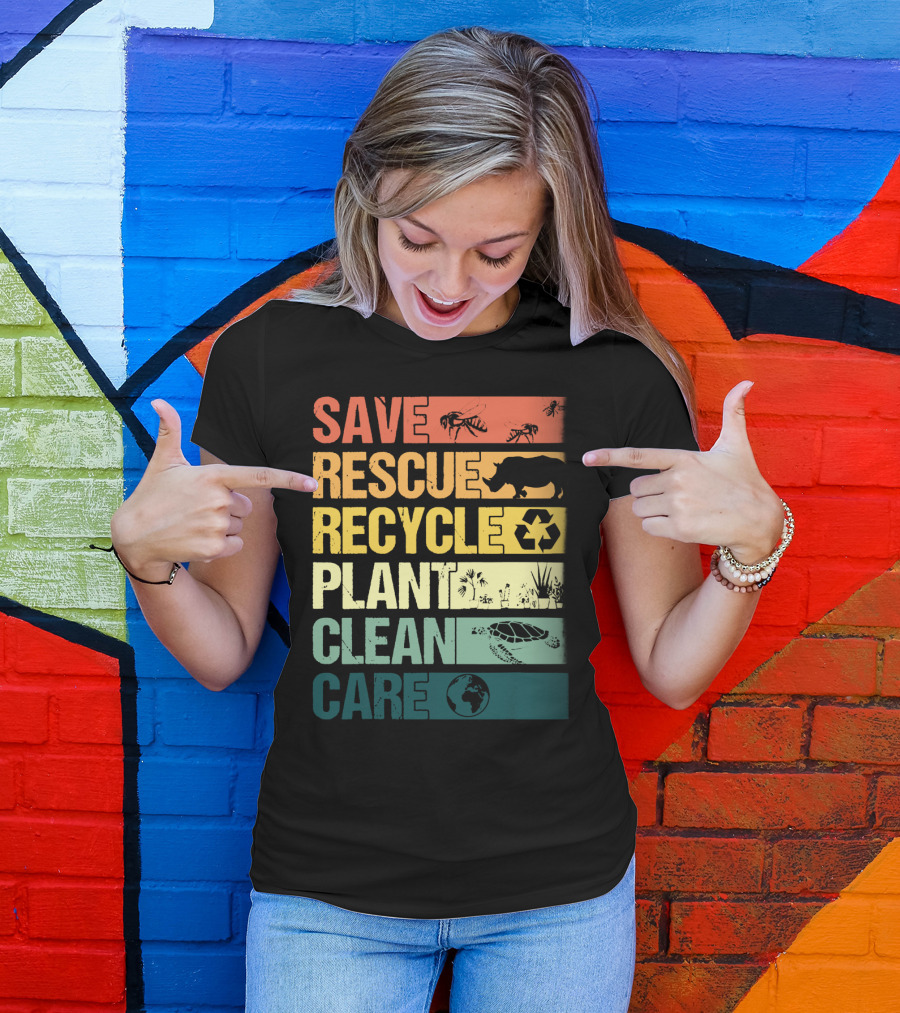 Save Bees Rescue Animals Recycle Plant Clean Care Earth T-Shirt