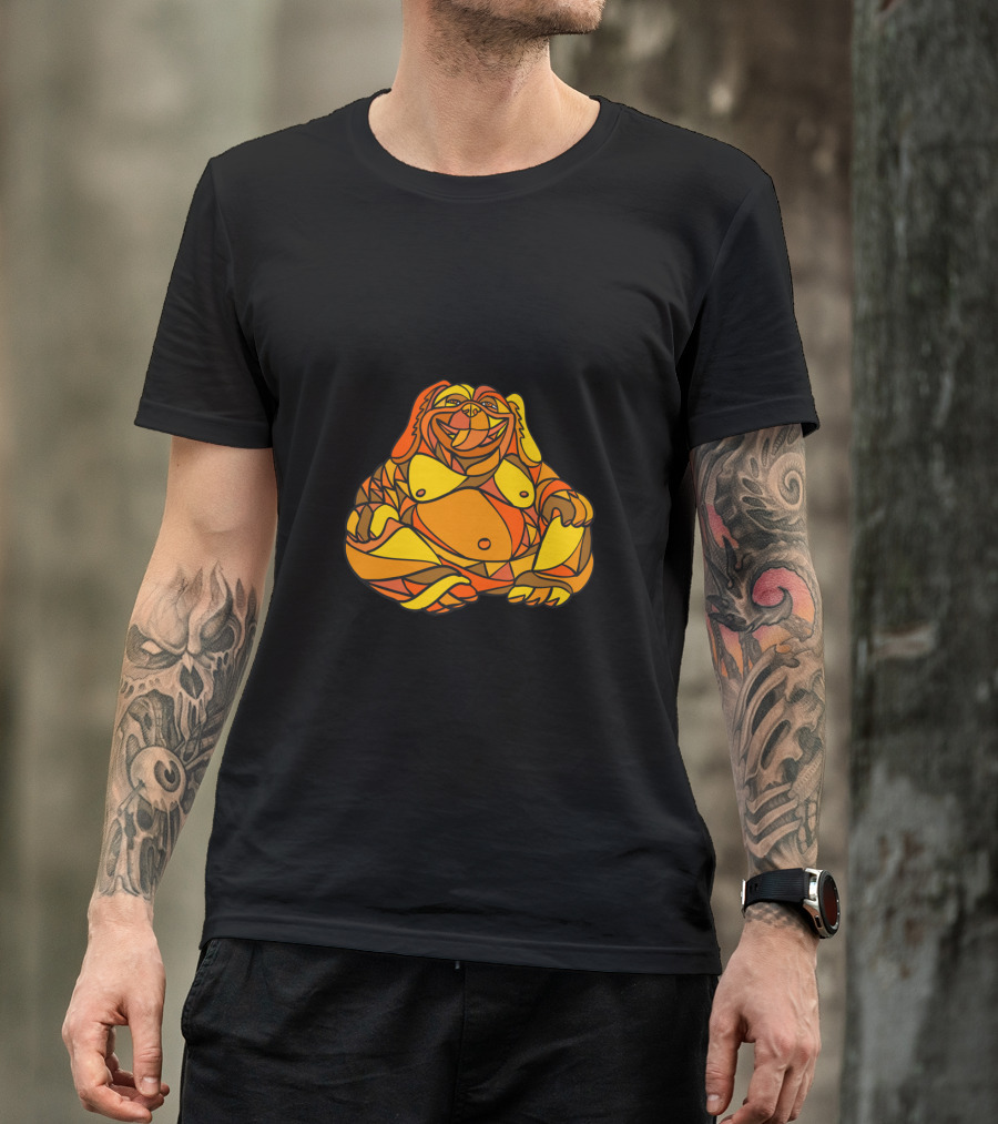 Vibrant Laughing Buddha Dog Mosaic In Warm Tones T-Shirt