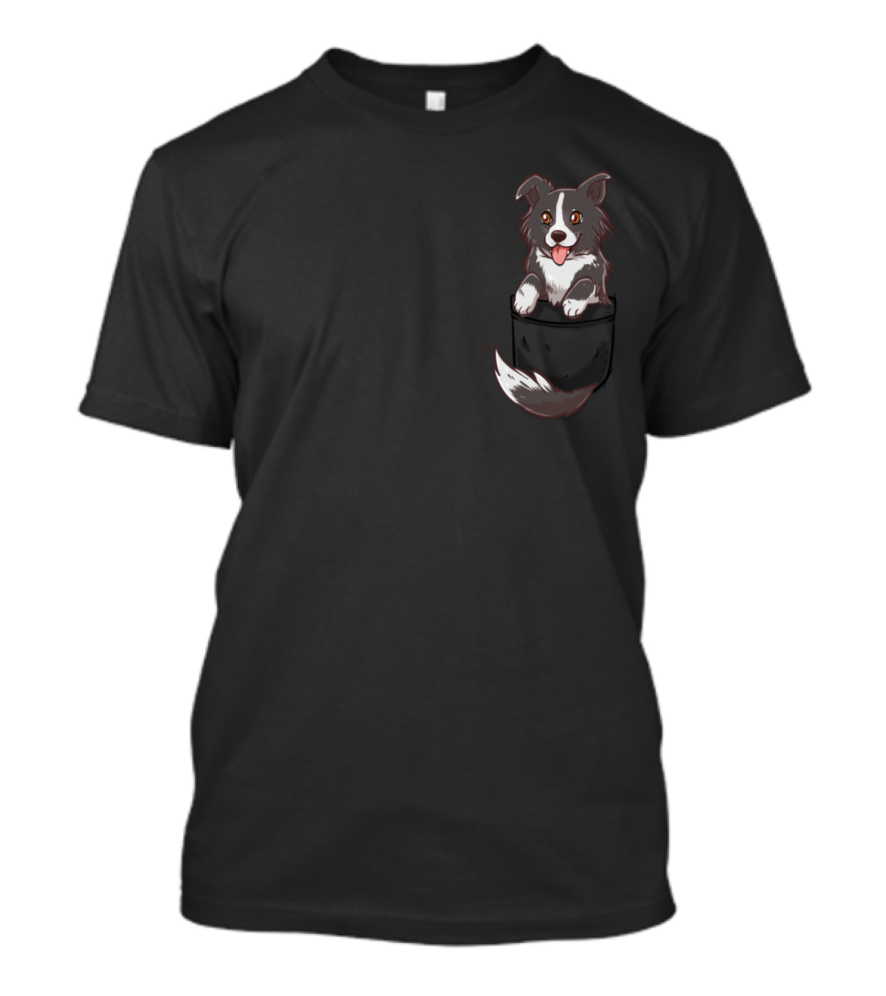 Pocket Cute Border Collie Dog Cartoon T-Shirt