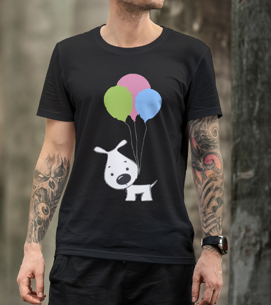 Playful Dog With Colorful Balloons Floating Effortlessly T-Shirt