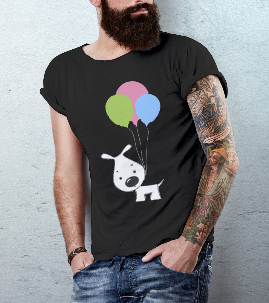 Playful Dog With Colorful Balloons Floating Effortlessly T-Shirt