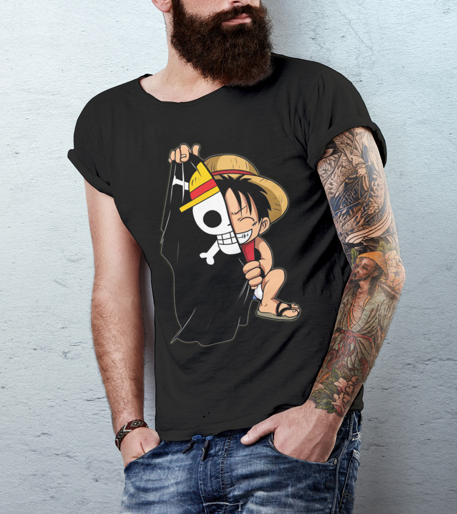 Luffy Pirate Hat Skull Flag Onepiece T-Shirt