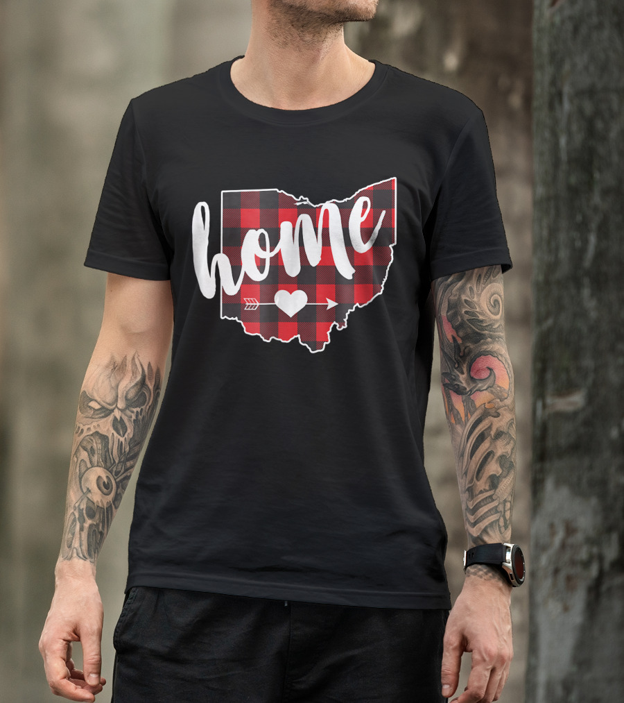 Buffalo Plaid Ohio State Home Heart Arrow T-Shirt