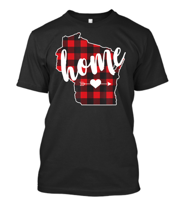 Buffalo Plaid Wisconsin Home State Heart Arrow T-Shirt