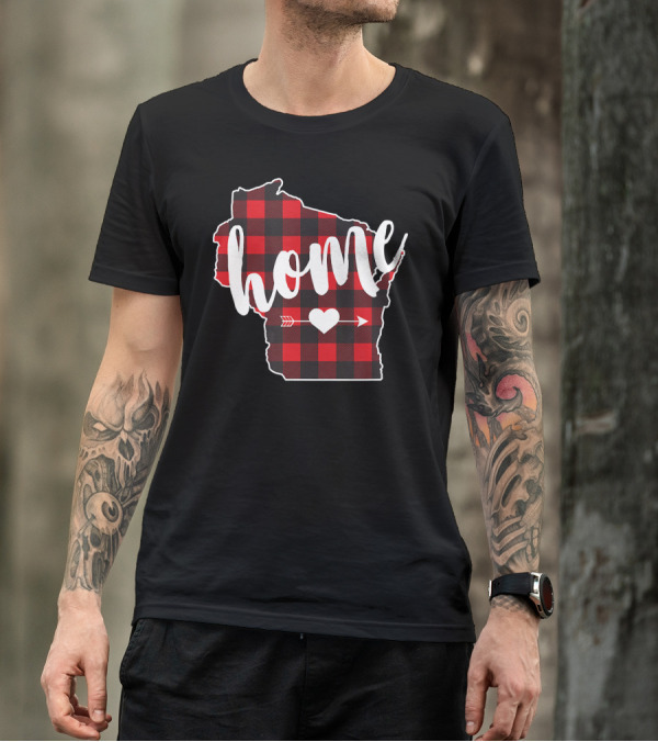 Buffalo Plaid Wisconsin Home State Heart Arrow T-Shirt
