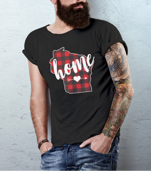 Buffalo Plaid Wisconsin Home State Heart Arrow T-Shirt