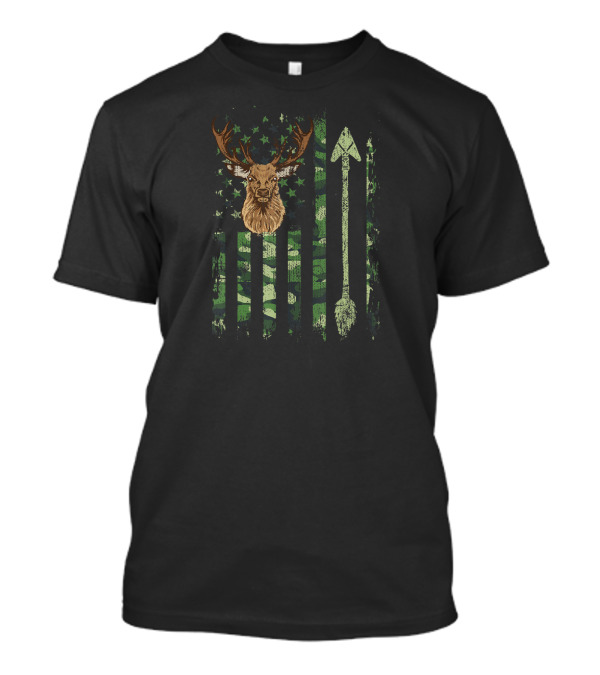 Camouflage USA Flag American Deer Hunting Bow Arrow T-Shirt