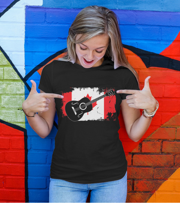 Canada Flag Guitarist Canadian Guitar Maple Leaf T-Shirt