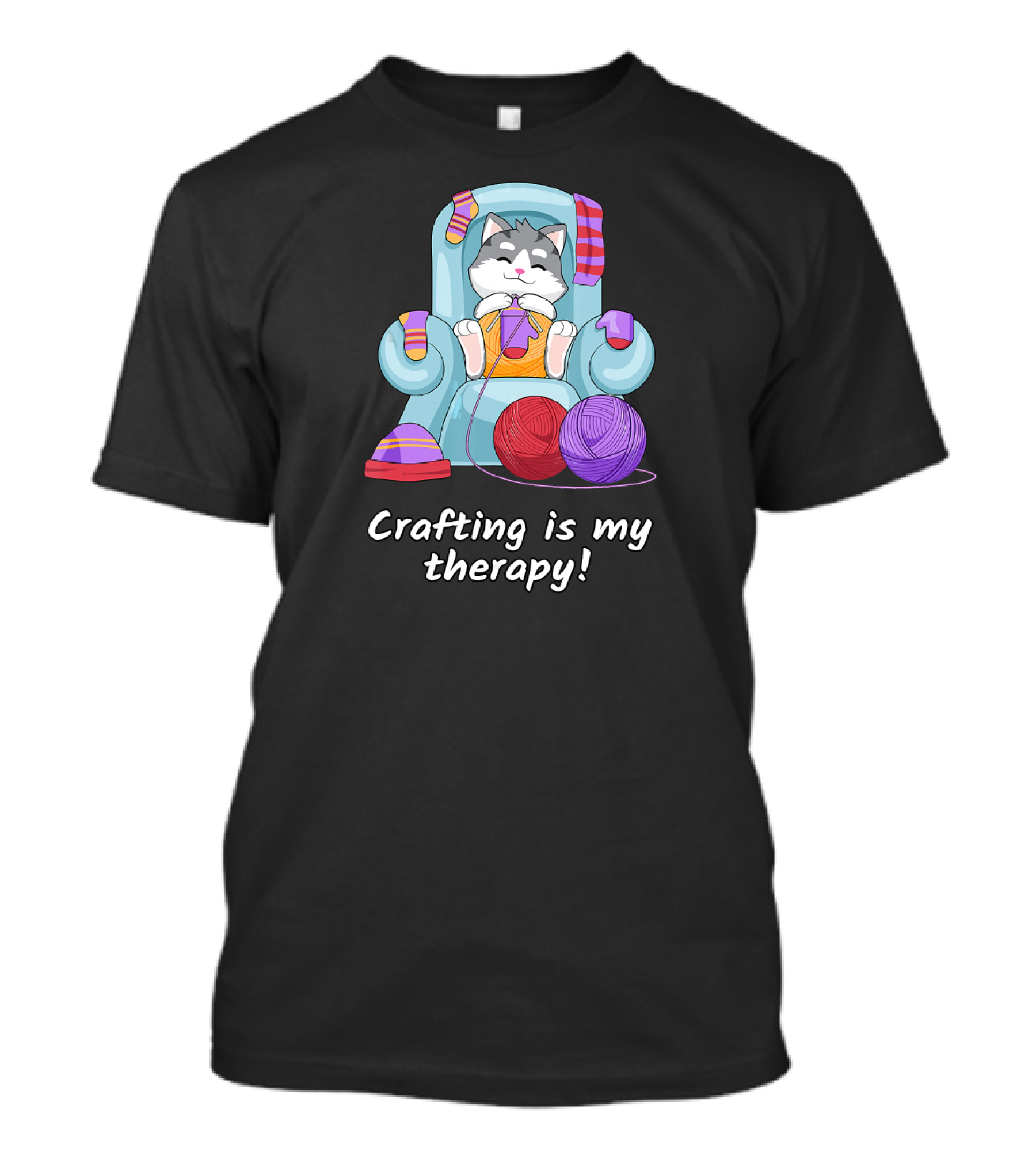 Crafting Is My Therapy Cat Knitting Crochet Hobb T-Shirt