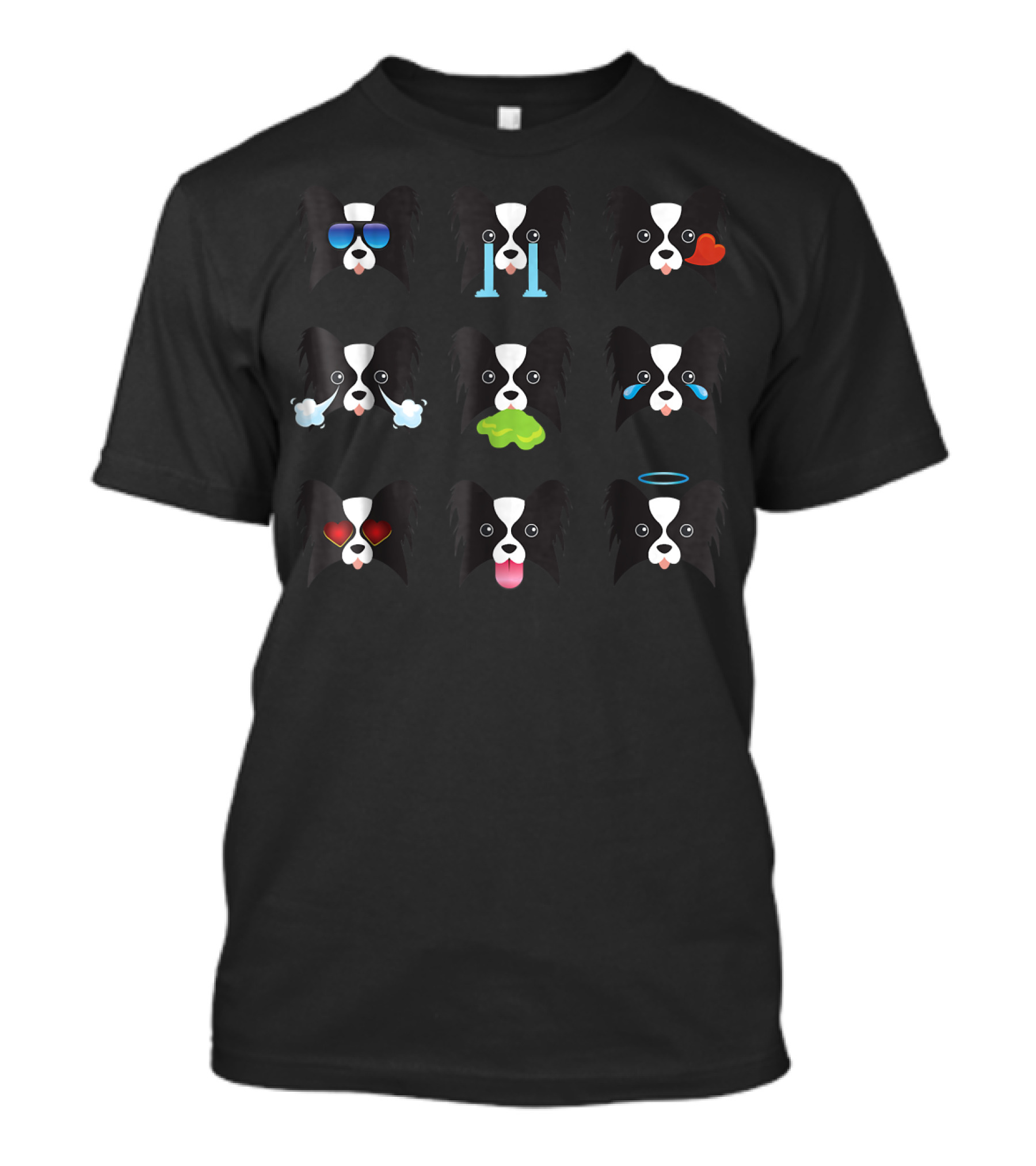 Cute Papillon Dog Expressions With Sunglasses Heart And Halo T-Shirt