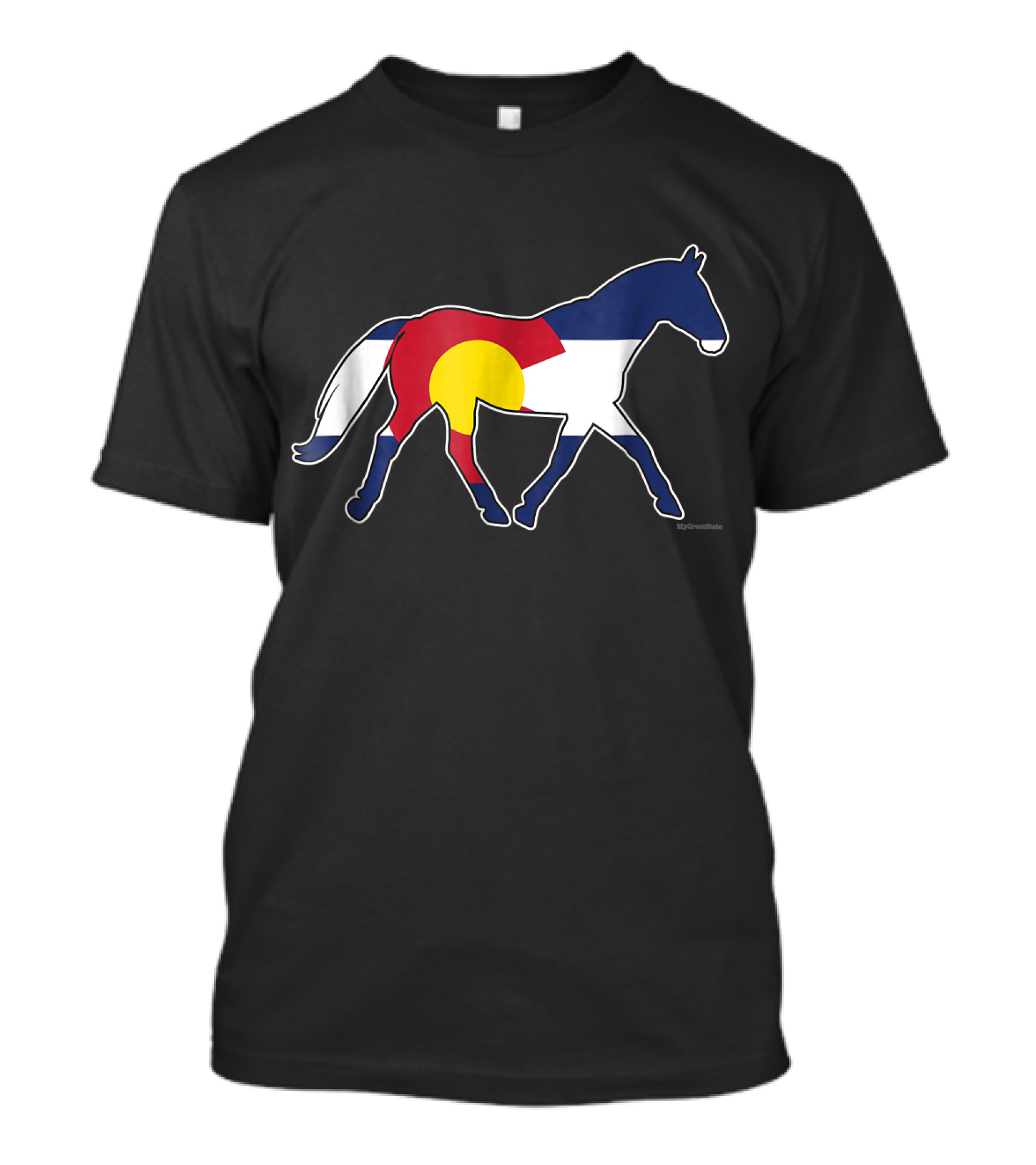 Horse Silhouette Featuring Colorado Flag Colors And Iconic T-Shirt