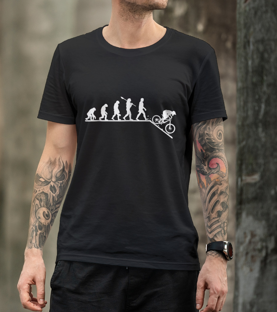 Human Evolution Of Mountain Biking Stages Progression On Bicycle T-Shirt