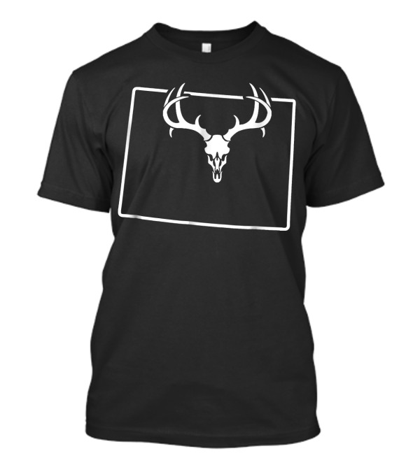 Wyoming Deer Antler Skull Hunting Deer State Map T-Shirt