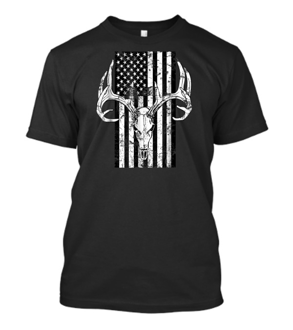 Hunting Deer Skull American Flag T-Shirt