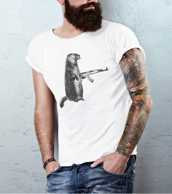 Hunting Woodchuck AK 47 Gun Groundhog Combat T-Shirt