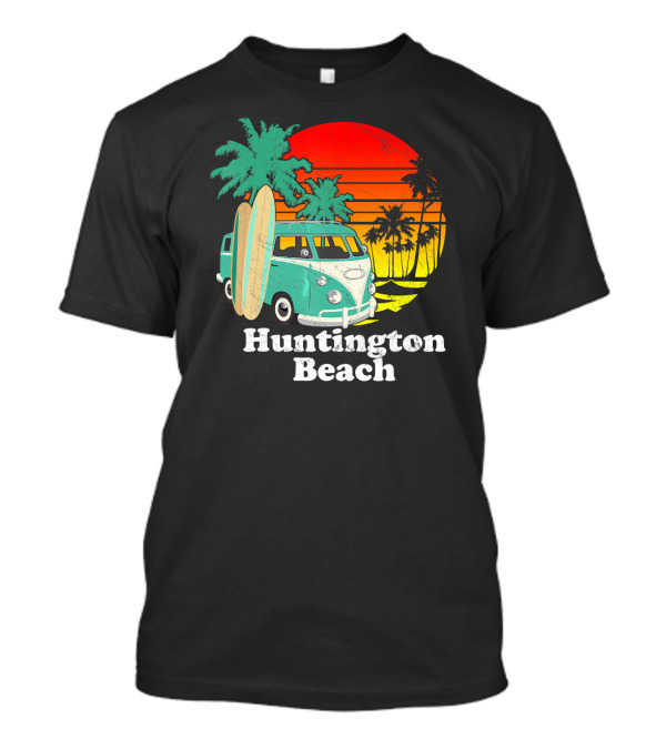 Huntington Beach Retro California Sunset Surf Van With Palm Trees T-Shirt