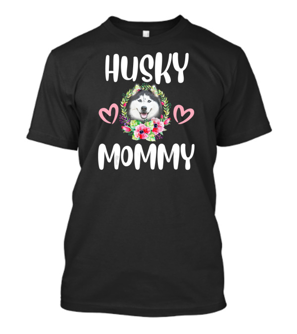Husky Mommy Cute Siberian Husky With Floral Hearts T-Shirt