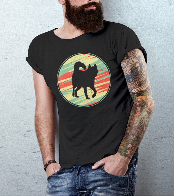 Husky Retro Vintage Silhouette 70s Style Circular T-Shirt