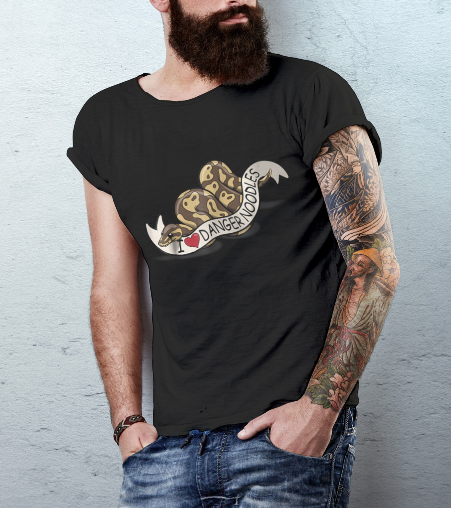 I Love Danger Noodles Ball Python Art With Heart T-Shirt