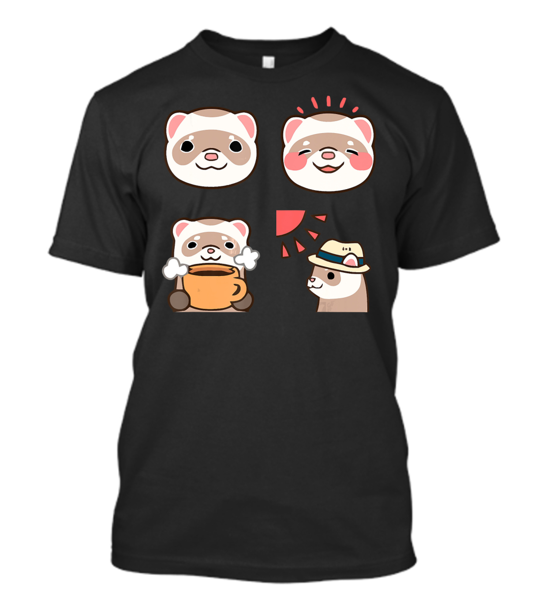 I Love Ferret Funny Ferrets Cute Cartoon Faces Coffee Hat T-Shirt