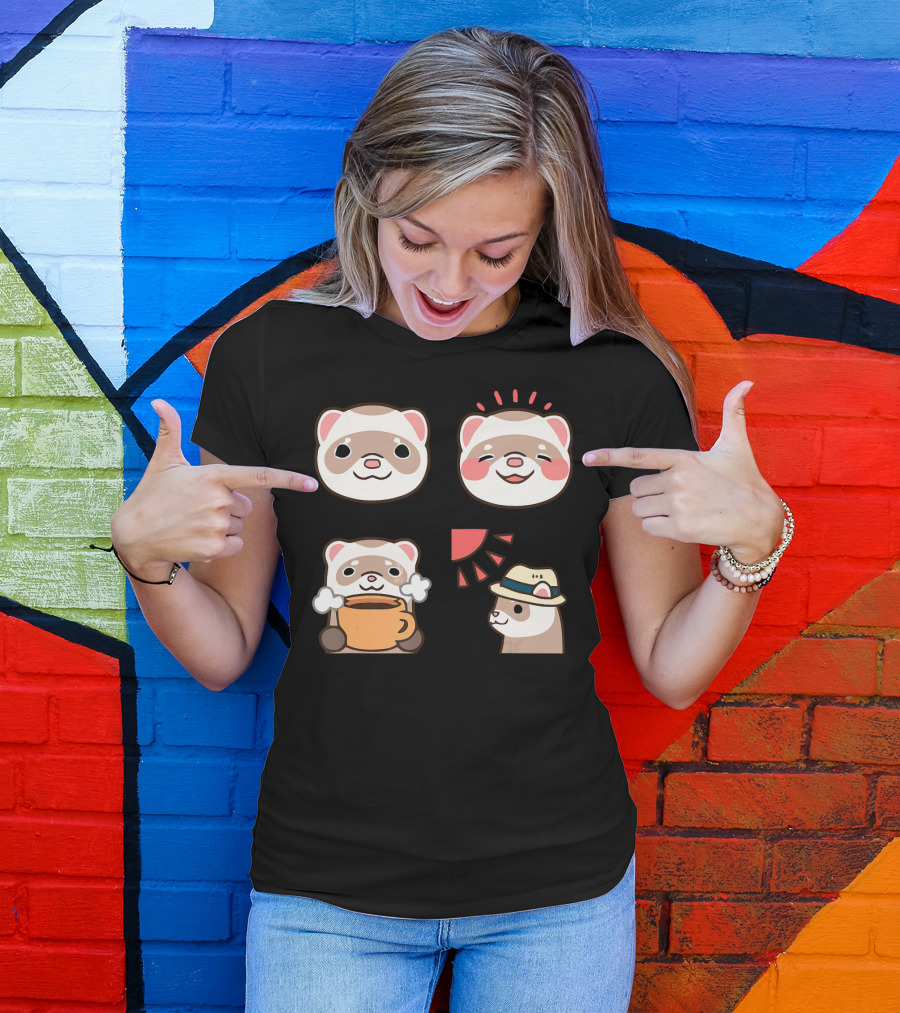 I Love Ferret Funny Ferrets Cute Cartoon Faces Coffee Hat T-Shirt
