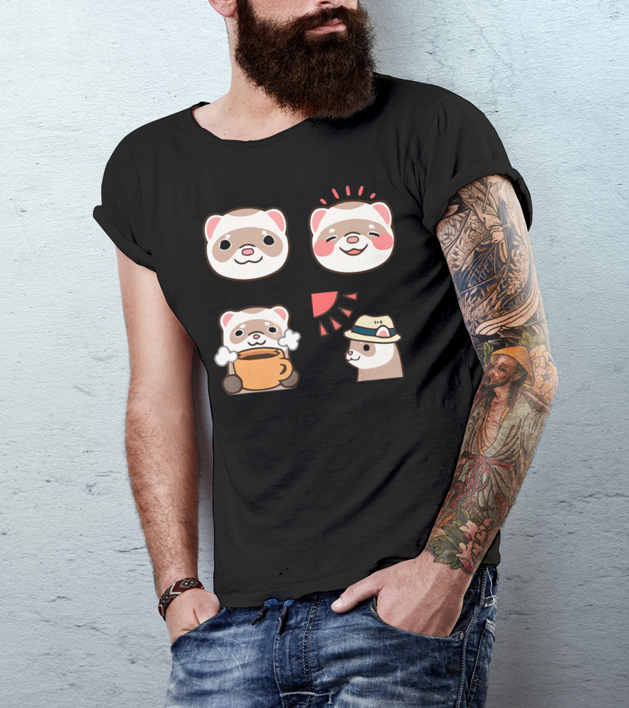 I Love Ferret Funny Ferrets Cute Cartoon Faces Coffee Hat T-Shirt