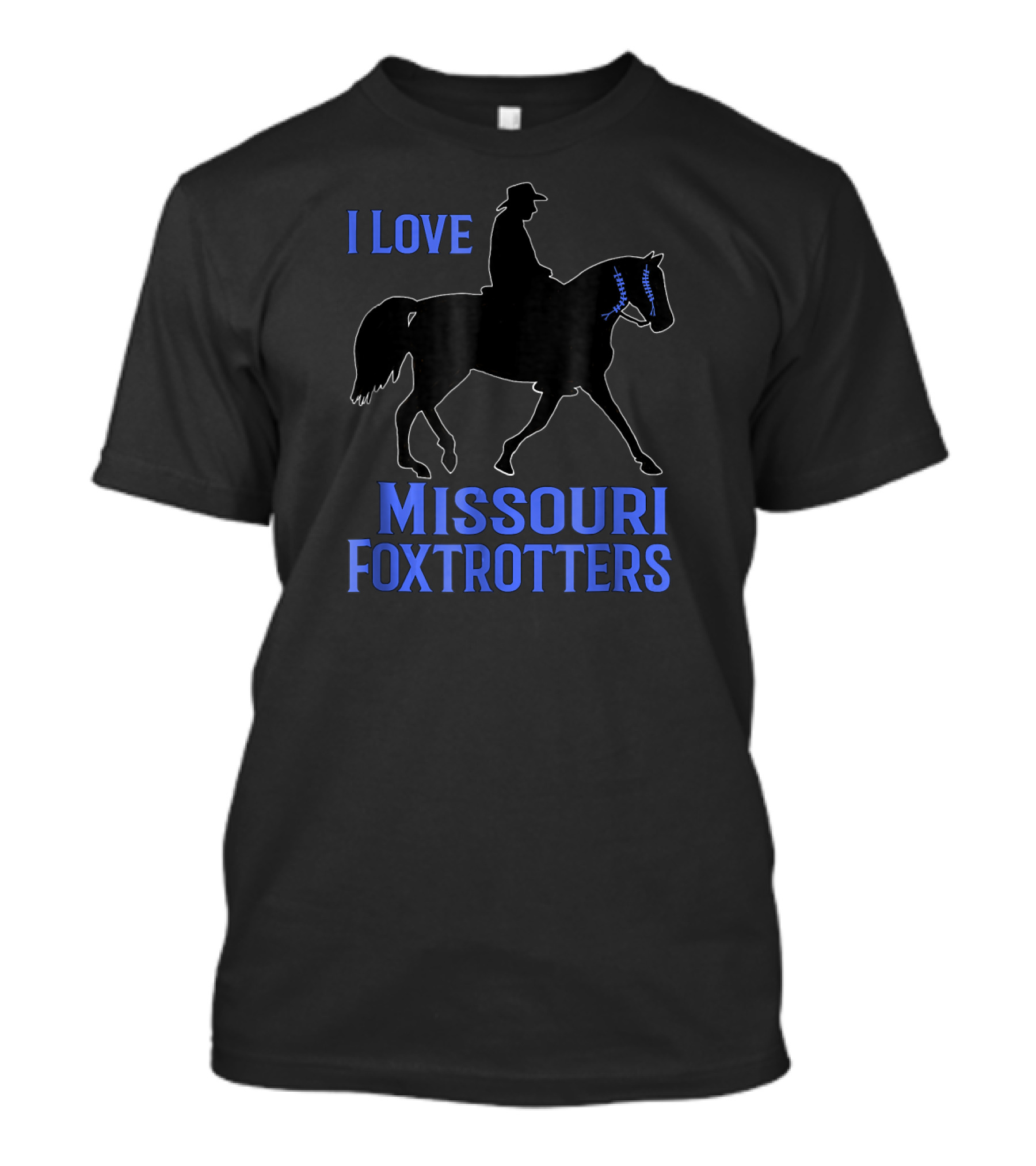 I Love Missouri Foxtrotters Horse Rider Silhouette In Blue T-Shirt