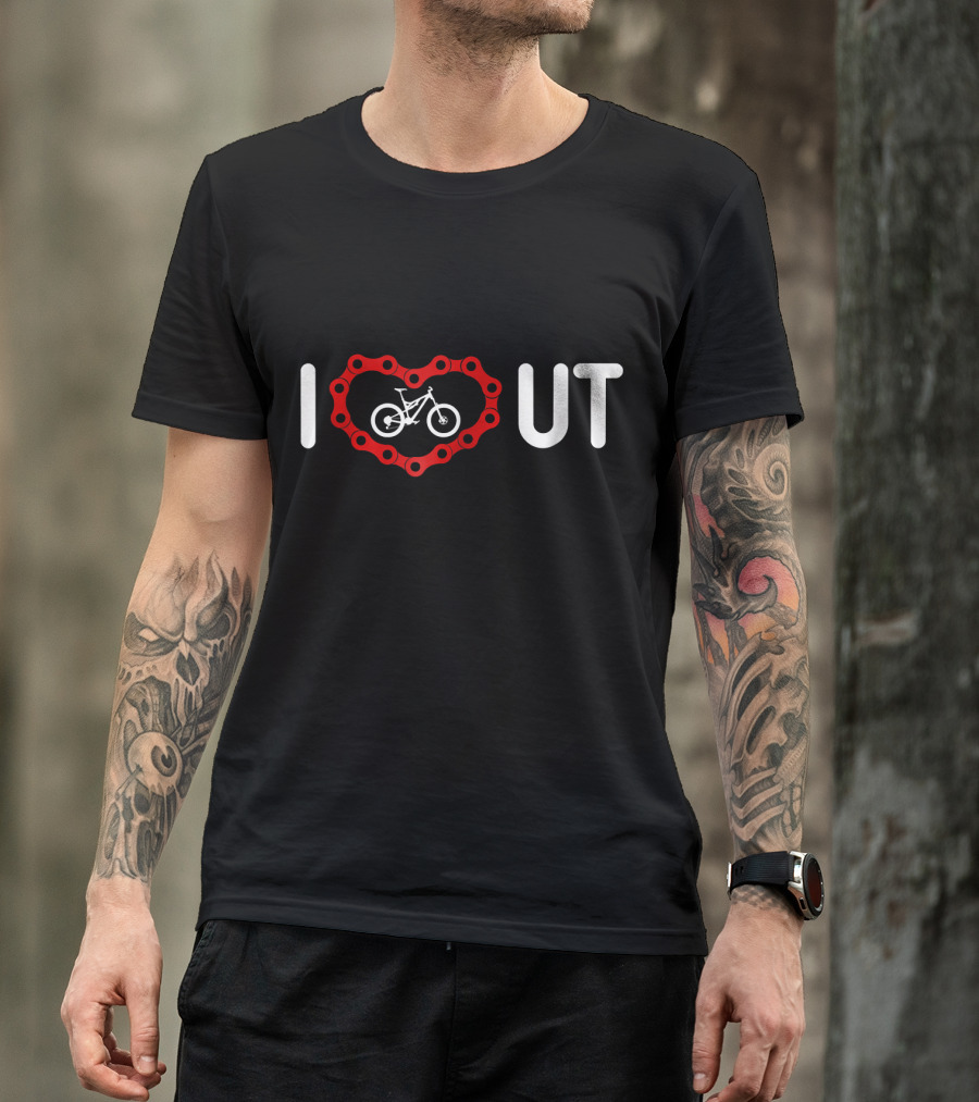 I Love Mountain Biking Utah Bicycle Chain Heart T-Shirt