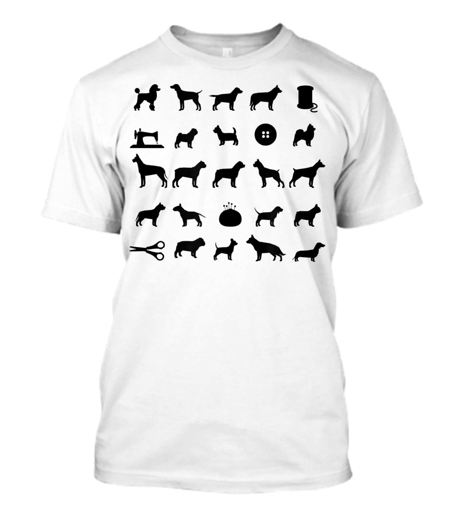 Pet Dog Breeds With Sewing Machine Button And Scissors T-Shirt