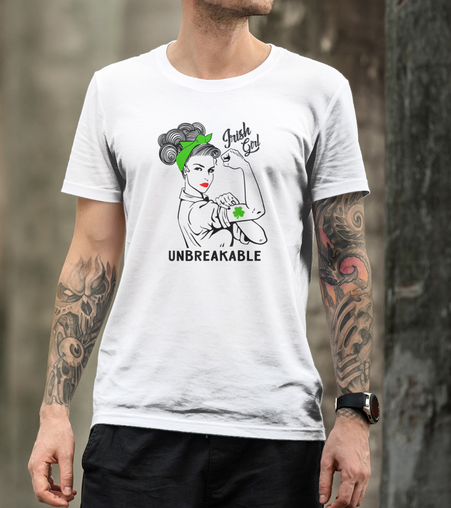 Irish Girl Unbreakable Shamrock Tattoo Rosy The Riveter T-Shirt