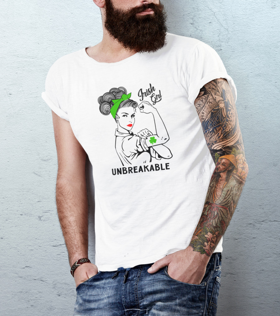 Irish Girl Unbreakable Shamrock Tattoo Rosy The Riveter T-Shirt