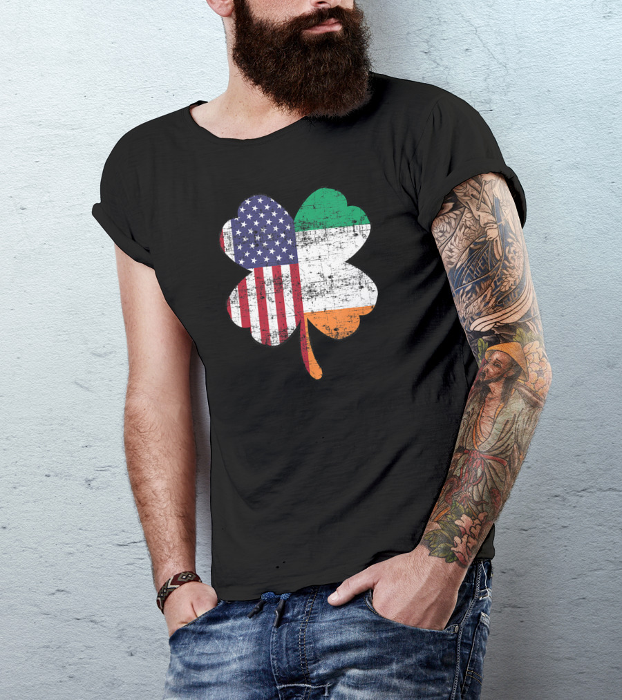Irish American USA Ireland Flag Shamrock T-Shirt